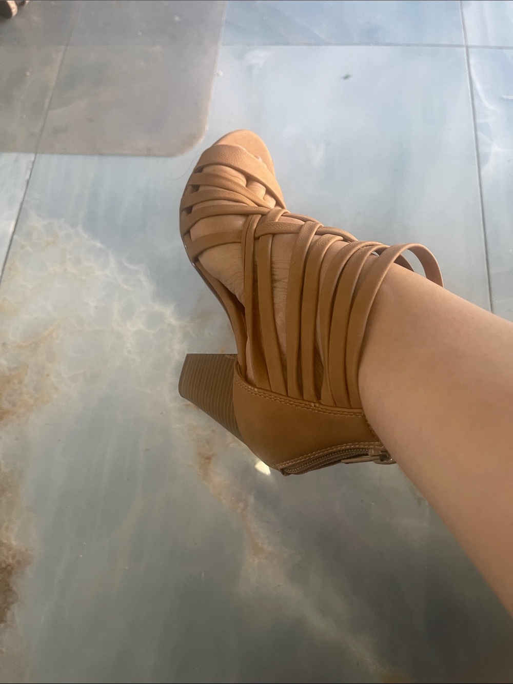 Women's Strappy Tan Block Heel Sandals